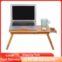 Mesa dobrável ajustável de bambu para laptop, suporte para notebook portátil com gaveta 2024 - compre barato