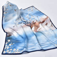 100% Real Silk Hair Scarf Women Print Natural Pure Silk Square Scarf Blue Headscarf Hangzhou Silk Headband Foulard Femme 65X65cm 2024 - buy cheap