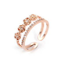 Romantic Rose Gold Flower Rings Crystal Four Rose Wedding Rings For Bridal Cute Charming Engagement Ring Jewelry 2024 - buy cheap