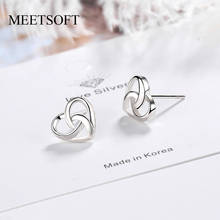 MEETSOFT Silver Plated Prevent Allergy  Stud Earrings for Women Design Trendy  Small Heart  Jewelry Gift 2024 - buy cheap