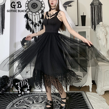 Gothblack Vintage Sexy Mesh Splice Lace Spaghetti Straps Dress Fashion Slim Hollow Out Pleated Dress Women Elegant Party Dress 2024 - buy cheap