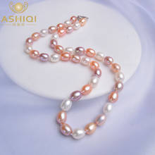 ASHIQI naturales de 8-9mm agua dulce collares de perlas de Plata de Ley 925 broche de collar para las mujeres joyería de la boda 2024 - compra barato