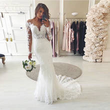 Vestido De Noiva Mermaid Wedding Dresses Long Sleeves Appliques Sexy Bridal Dresses Sweep Train Robe De Mariee 2024 - buy cheap