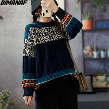 DIMANAF-suéteres de gran tamaño para mujer, Jersey holgado de punto con estampado de estilo navideño, cálido, cuello redondo, informal, Vintage, 2021 2024 - compra barato