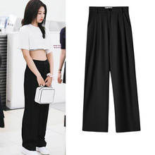 Kpop-Pantalones rectos de cintura alta para mujer, pantalón holgado informal, Harajuku, de estilo coreano, de estilo Harajuku, color negro 2024 - compra barato