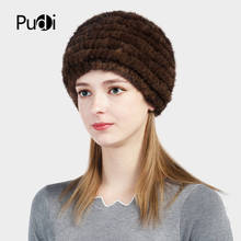 Pudi HF703 Women Real Mink Fur Cap Hat 2017 Russian Winter Warm Natural Fur Knitted Beanies Caps Hats 2024 - buy cheap