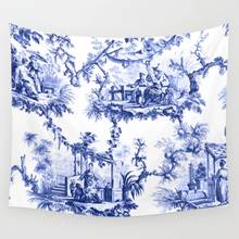 Blue Chinoiserie Toile Tapestry Wall Hanging Beach Towel Throw Blanket Picnic Yoga Mat Tapestries Home Decoration 2024 - buy cheap