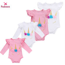 Pudcoco-Pelele de unicornio para recién nacido, ropa de manga larga con volantes, monos infantiles