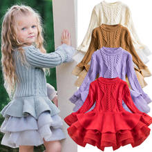 Winter Knitted Chiffon Girl Dress Christmas Party Long Sleeve Children Clothes Kids Dresses for Girls New Year Clothing 2024 - buy cheap
