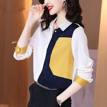 Spring Fall 2021 Newly Office Lady Women Patchwork Single Breasted Top Blouse Shirt , Fashion Woman Clothes 3xl Blouses 2024 - buy cheap
