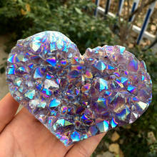 1PC Rainbow crystal Aura Amethyst Geode Cluster Quartz Crystal Hand Carved Heart Natural Stones and Crystals 2024 - buy cheap