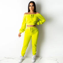 BKLD Autumn Outfiits Women Sexy Off Shoulder 2 Two Piece Sets Lace Up Bandage Long Sleeves Crop Tops And Pencil Pants Tracksuits 2024 - buy cheap