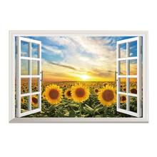 Promotion--3D Sunflower Fake Windows Wall Stickers Landscape Faux Windows Wall Decal Removable Wall Decor For Livingroom bedroom 2024 - buy cheap