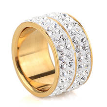 Anillos de cristal de cuatro filas para mujer, anillo de boda de acero inoxidable, diseño clásico, nuevo Color oro 2024 - compra barato