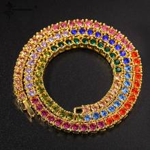 4mm Hip Hop Bling Iced Out 1 Row Colorful Rhinestone Choker Women Men's Necklace Collares Tennis Chain Necklaces For Men Jewelry 2024 - buy cheap