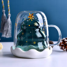 250ml Christmas Glass Mug With Cover Double Wall Glass Coffee Mug with Christmas Tree and Star Christmas Gift Cup for Tea Milk 2024 - buy cheap