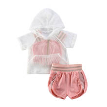 Conjuntos de roupas de verão para bebês 6 meses a 3 anos, malha, com capuz, alça, shorts, conjunto, roupa para crianças, 3 peças 2024 - compre barato