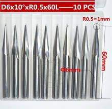 6mm * 10 graus * r0.5 * 60l-10pçs, fresa de madeira de carboneto sólido cnc, broca de roteador para trabalhar madeira, cortador de moagem do nariz esférico, alívio profundo 2024 - compre barato