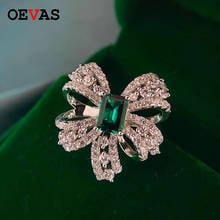 OEVAS Fashion 925 Sterling Silver Bow-knot Rings for women Sparking Full Zircon Green CZ Wedding Party Bride band jewelry Gift 2024 - buy cheap