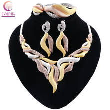 Conjunto de joyería para mujer de oro de Cintia Dubai, joyas con forma de hoja, collar de estilo clásico, pendientes, anillo, pulsera, joyería nupcial 2024 - compra barato