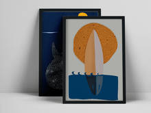 Морской плакат для серфинга, печать синего Кита, желтое солнце, Скандинавская Настенная картина, минималистичный дизайн, набор принтов серфера, серфинг Oceay Wall A 2024 - купить недорого