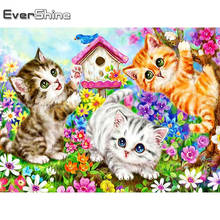 Evershine-Kit de bordado de diamantes 5D DIY, Kit de punto de cruz de gato, pintura de diamantes de animales, mosaico redondo, Cuadrado completo, artesanías 2024 - compra barato