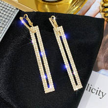 Long Geometric Drop Earrings Luxury Gold silver color Fashion Rectangle Rhinestone Earring for Women Party Jewelry Gift 2024 - buy cheap