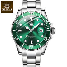 Reloj de cuarzo para hombre, cronógrafo de acero inoxidable, resistente al agua, con esfera grande 3D, luminoso, color verde, novedad, OLIVES5885 2024 - compra barato