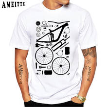 Новая Винтажная Мужская футболка с коротким рукавом и принтом запчастей для велосипеда, летние спортивные повседневные белые топы для велосипеда, футболки для мальчиков в стиле хип-хоп 2024 - купить недорого