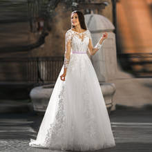 Scoop Lace Applique Belt Backless Long Sleeve Tulle A-Line Wedding Dresses 2020 Vestido De Noiva 2024 - buy cheap