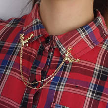 Women Girls Ladies Double Chain Tassel Collar Pin Brooch Fashion Jewelry Gold 2024 - buy cheap