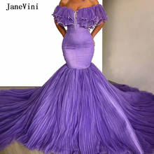 JaneVini Chic Purple Mermaid Long Prom Dresses Off Shoulder Tulle Court Train Pleated Skirt Afrian Black Girls Pageant Prom Gown 2024 - buy cheap