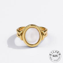 Anéis de prata esterlina 925 vintage, cor dourada e de pedra para mulheres formato ondulado, joias da moda, grandes, ajustáveis, anéis antigos 2024 - compre barato
