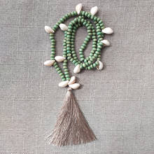 Collar con colgante de borla larga, estilo étnico, accesorios de ropa salvaje, cuentas de madera verde, collar de cuentas de concha natural 2024 - compra barato