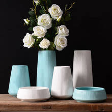 Vase White Blue Ceramic Vase Simple Modern Dried Flowers Vases Striped Bottle Nordic Style Living Room Home Tabletop Decoration 2024 - buy cheap