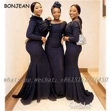 Black Long Sleeve Bridesmaid Dresses 2021 Mermaid Elastic Satin African Bridesmaid Dress Plus Size for Women Wedding 2024 - buy cheap