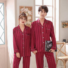 Lovers Pyjamas Women Full Sleeve Silk Satin Pajama Sets Striped Couple Pajamas For Women Sleepwear Sets Pijama Mujer XXXL 2024 - buy cheap