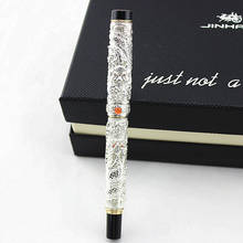 Jinhao Vintage Luxurious Fountain Pen Silver Small Double Dragon Playing Pearl, Metal Carving Embossing Heavy Collection Pen 2024 - buy cheap