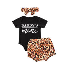 0-18m verão infantil bebê meninas conjuntos de roupas letra leopardo impressão manga curta macacão topos + shorts bandana 2024 - compre barato