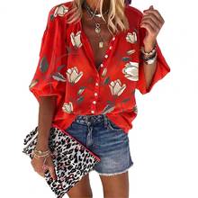 Women Shirt Flower Print Stand Collar Casual Long Sleeve Loose Blouse Leaves women T-shirt beautiful fashionable. for Party 2021 2024 - buy cheap