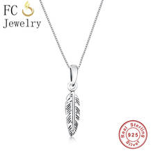 FC Jewelry-collares de plata de ley 925 para mujer, con colgante de pluma Bohemia, cadena europea, Gargantilla, Collar, abalorio, 2018 2024 - compra barato