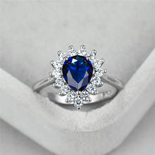 Anillo de lujo con piedra de cristal azul para mujer, anillos de boda Vintage de Color plateado, anillo de compromiso con circonita en forma de gota de agua 2024 - compra barato
