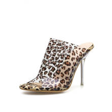 Sandalias de PVC con tacón fino de 11cm para mujer, zapatos poco profundos con punta abierta y estampado de leopardo, 2020 2024 - compra barato