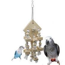 Pássaro mascar brinquedo de madeira natural poleiro blocos pássaro pendurado brinquedo gaiola papagaio brinquedo interective balanço brinquedos para papagaio aves suprimentos 2024 - compre barato