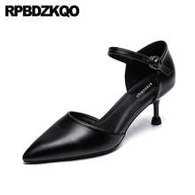 Medium Heels Korean Scarpin Ankle Strap Pumps Designer Women Luxury Shoes Casual High 2021 Pointed Toe Size 4 34 33 Black Ladies 2024 - buy cheap