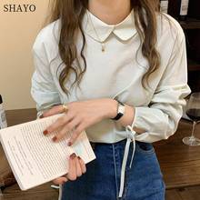 2021 Spring Autumn Women's Blouse Korean Style Peter Pan Collar Shirt Women Elegant Long Sleeve Tops Blusas Mujer De 2024 - buy cheap