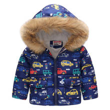 Casaco de inverno para crianças, jaqueta grossa para meninos e meninas, casaco de neve de veludo com gola de pele e capuz de desenhos animados 2024 - compre barato