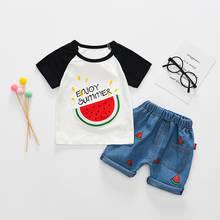 Baby Summer Clothing Toddler Kids Baby Boys Cartoon print Tops T-shirt Denim shorts Fashion Outfits 2pcs Set Clothes 2024 - buy cheap