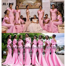 Vestido de dama de honor para dama de honor, Vestido largo de satén con hombros descubiertos, estilo africano, rosa y negro, para fiesta de boda 2024 - compra barato
