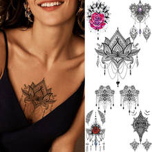 3D Pendants Temporary Tattoos For Women Black Owl Moth Fake Jewelry Tattoo Rose Henna Flower Chest Back Feather Waterproof Tatoo 2024 - compra barato